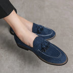 Men Loafers Imitation Suede Solid Color Tassel Decoration Low Heel Fashionable Hand Sewn Anti Slip Business Casual Shoes 4