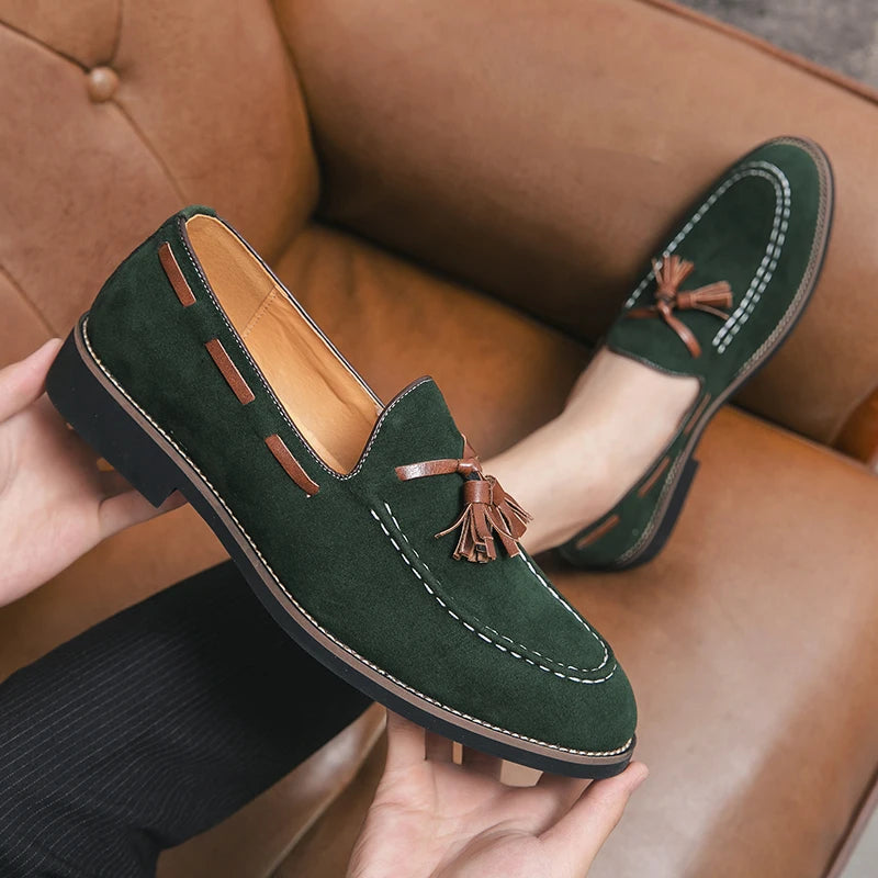 Men Loafers Imitation Suede Solid Color Tassel Decoration Low Heel Fashionable Hand Sewn Anti Slip Business Casual Shoes 5