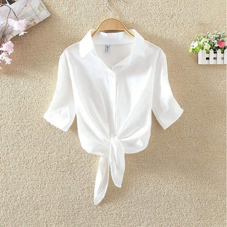“Mira Bow-Front Tie Blouse in Cotton-Linen Blend” 3
