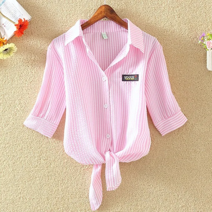 “Mira Bow-Front Tie Blouse in Cotton-Linen Blend” 5