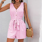 “Nina Striped Belted Womens Romper” 1