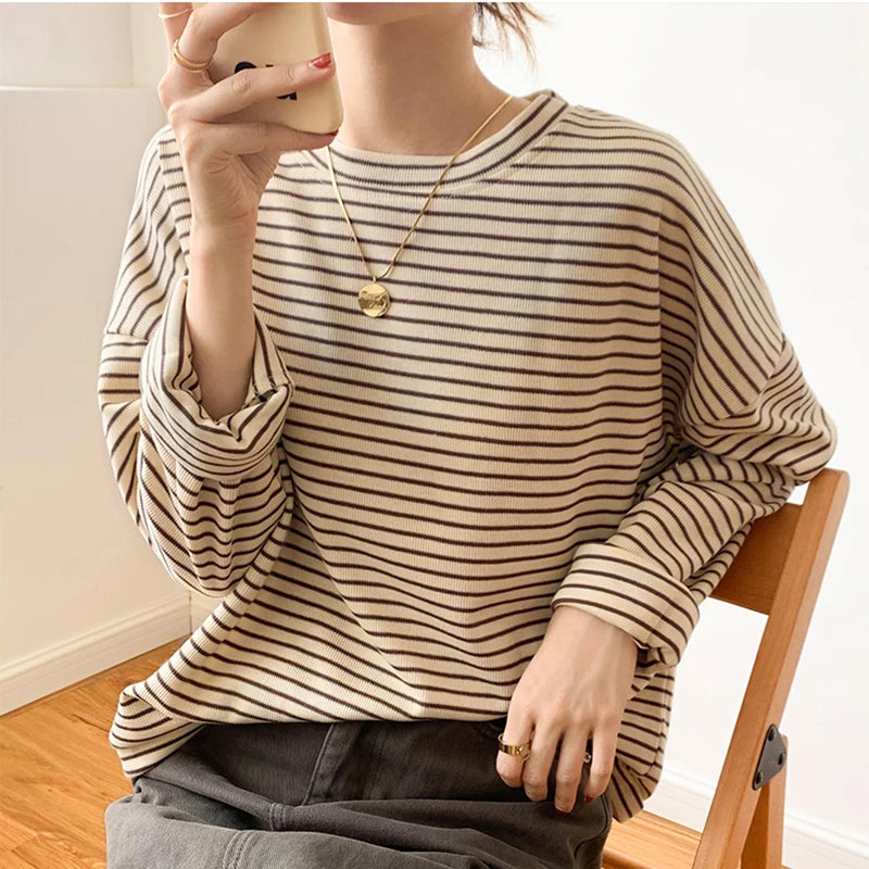“Rhea Striped Cotton Long-Sleeve Shirt” 1