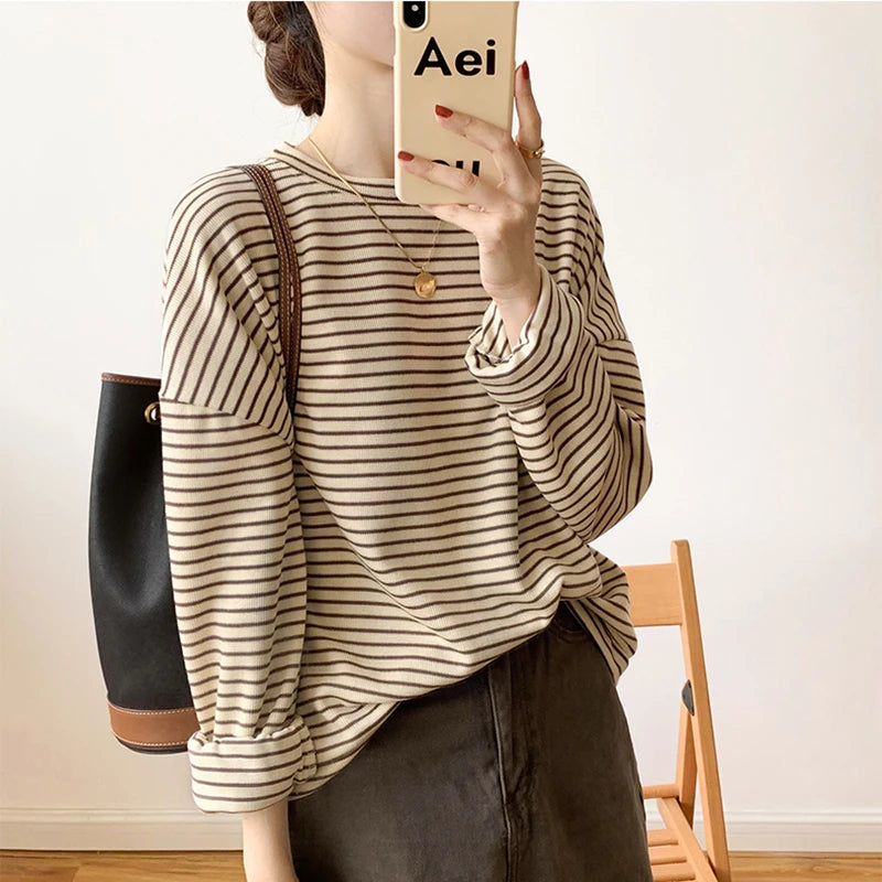 “Rhea Striped Cotton Long-Sleeve Shirt” 2