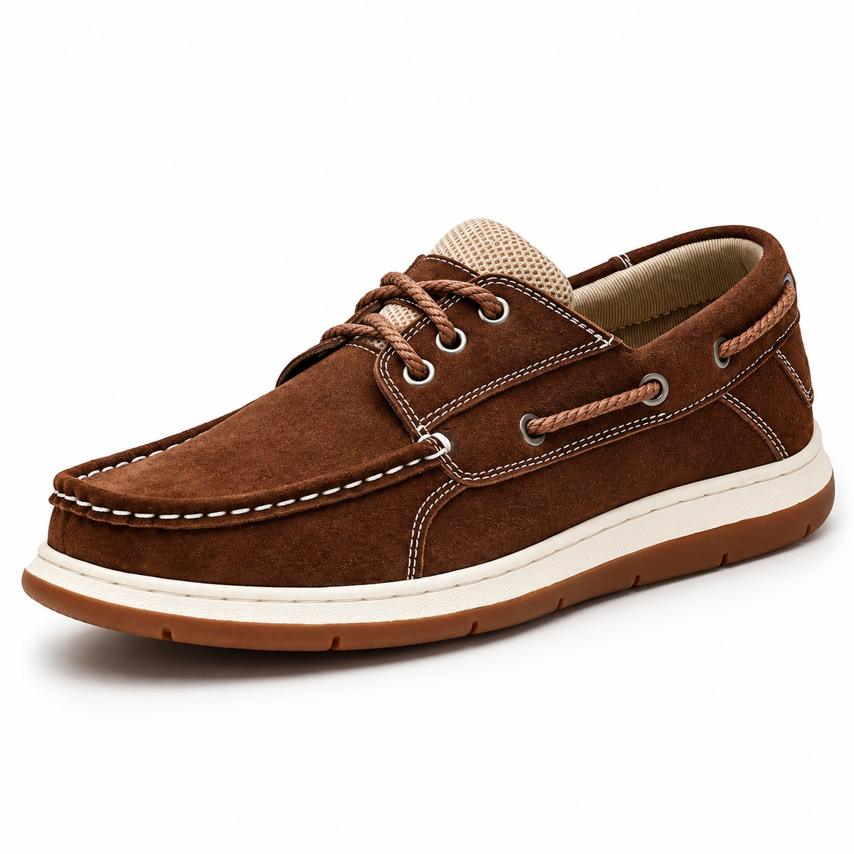 Sawyer Stitched Boat Shoes — Dark Brown — colour hero