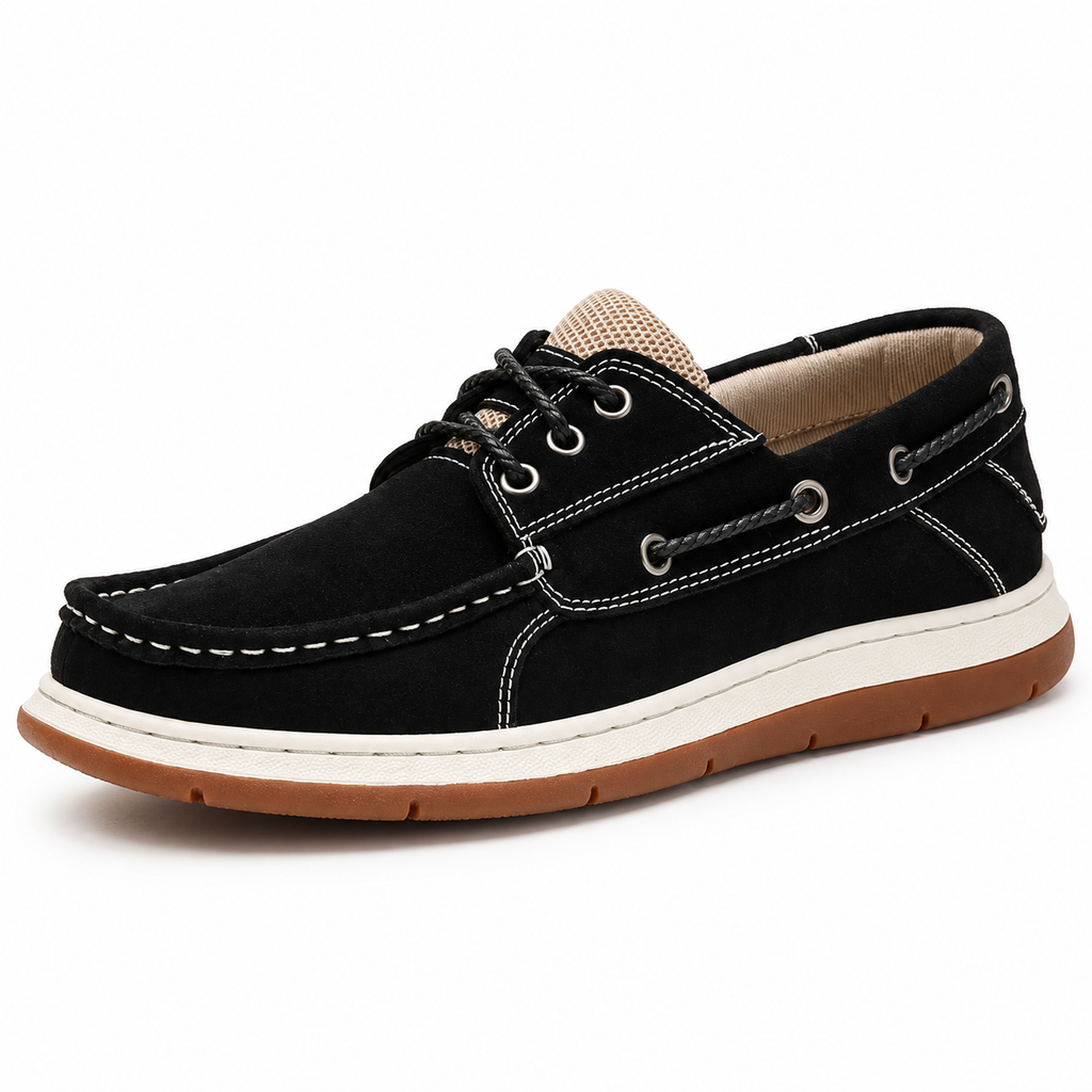 Sawyer Stitched Boat Shoes — Black — colour hero