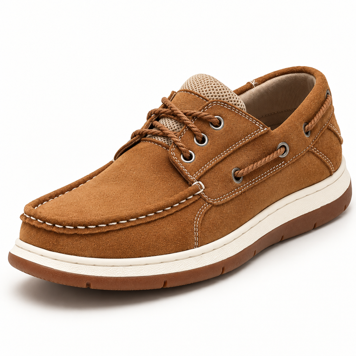 Sawyer Stitched Boat Shoes — Tan — construction detail