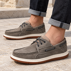 Sawyer Stitched Boat Shoes — Gray — on foot