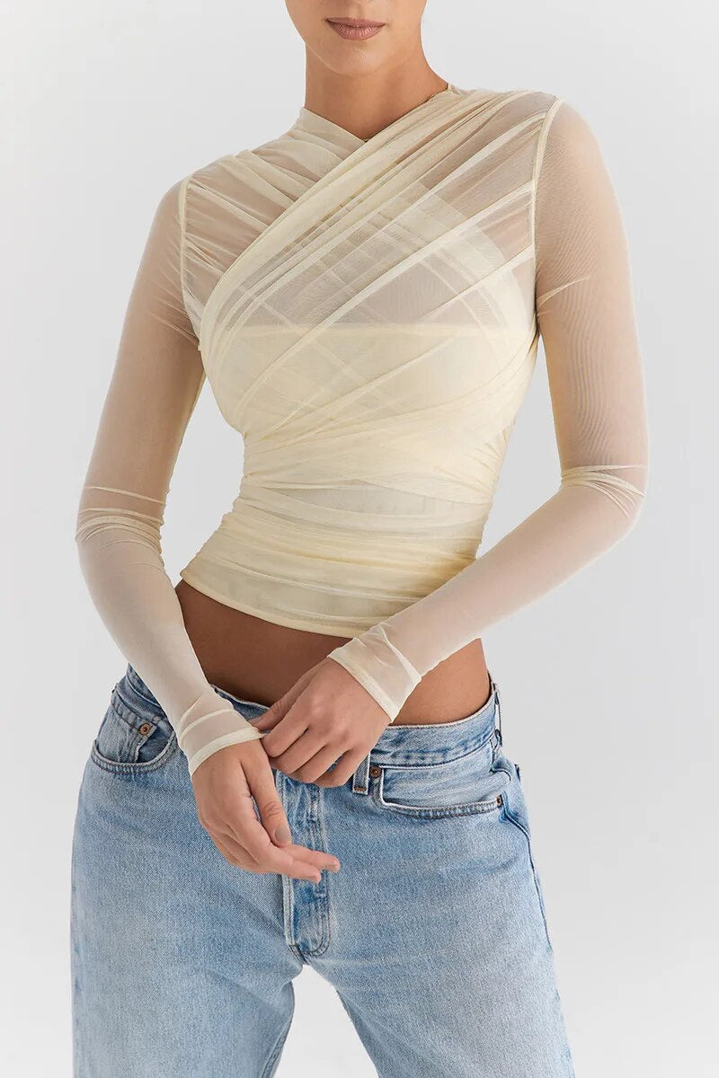 Vesper Sheer V-Neck Going Out Top 0