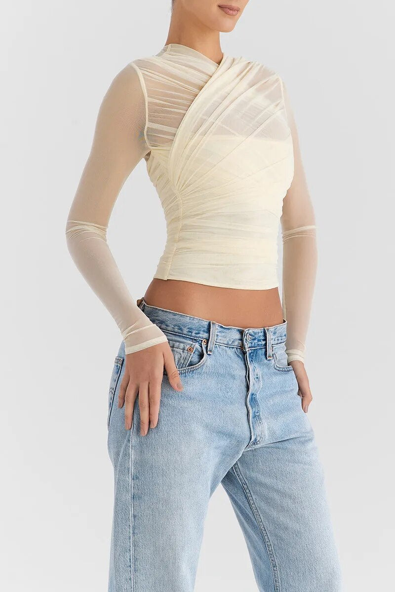 Vesper Sheer V-Neck Going Out Top 1