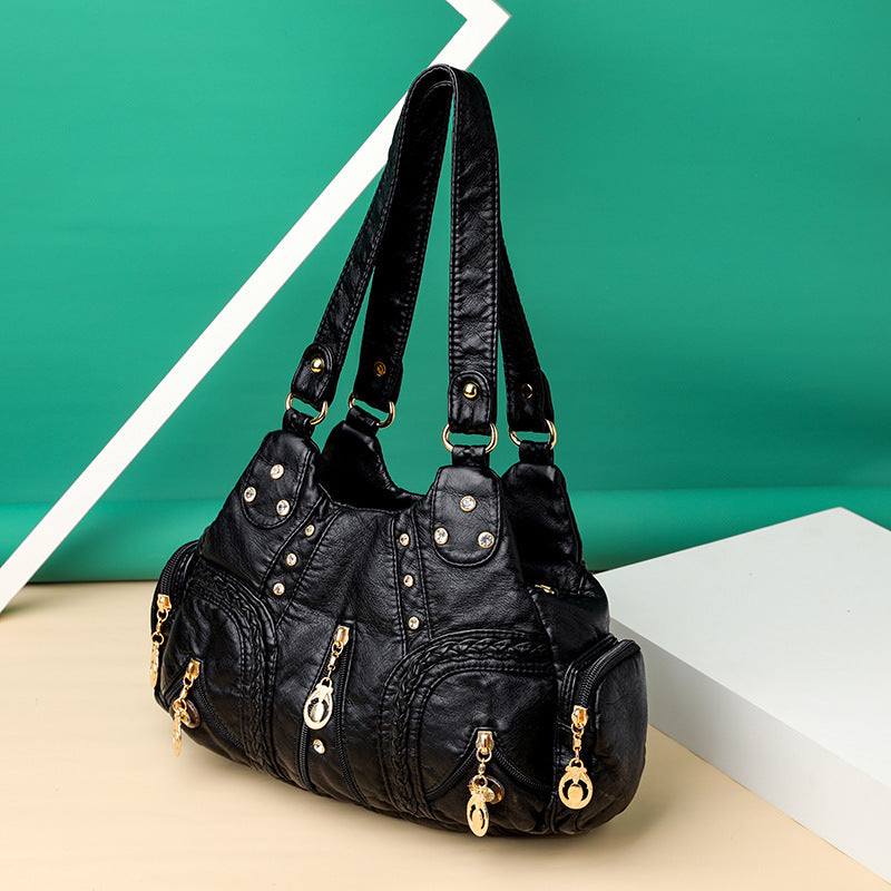 Yara Elegant Faux Leather Black Shoulder Bag 8