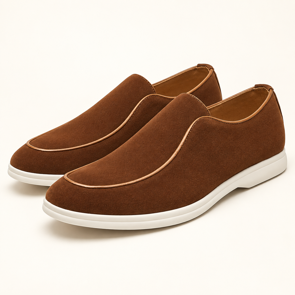 Amadeo Suede Driving Loafers — brown — studio