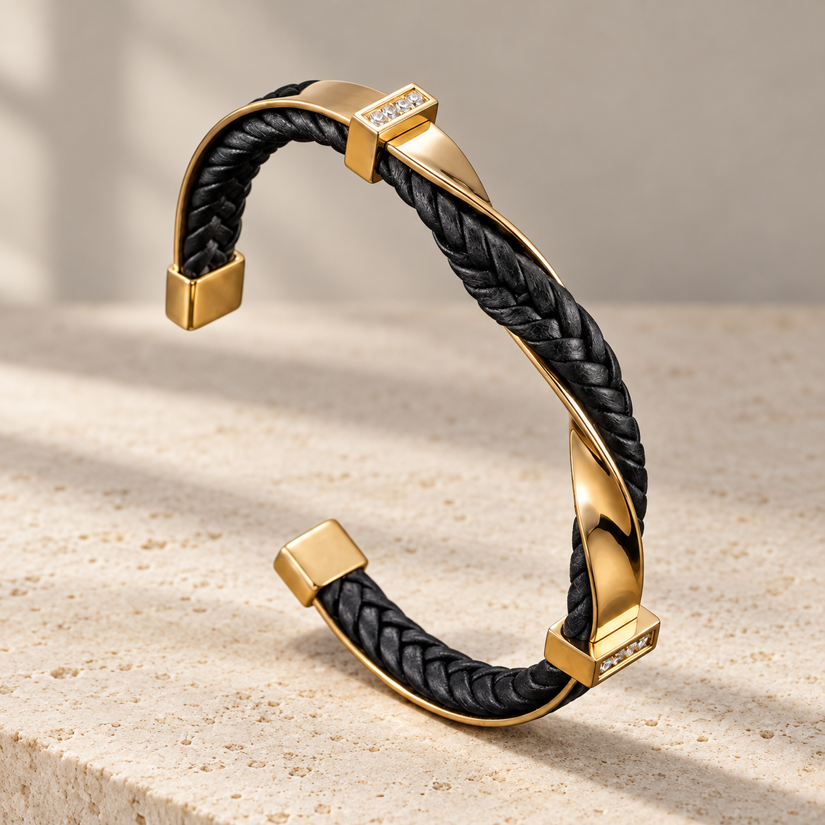 Veyron Braided Cuff Bracelet — black and gold