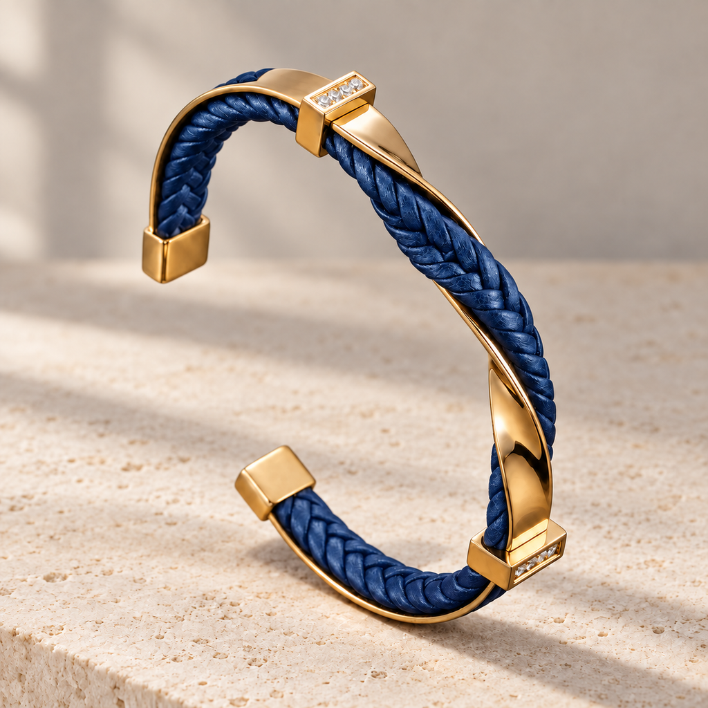 Veyron Braided Cuff Bracelet — blue and gold