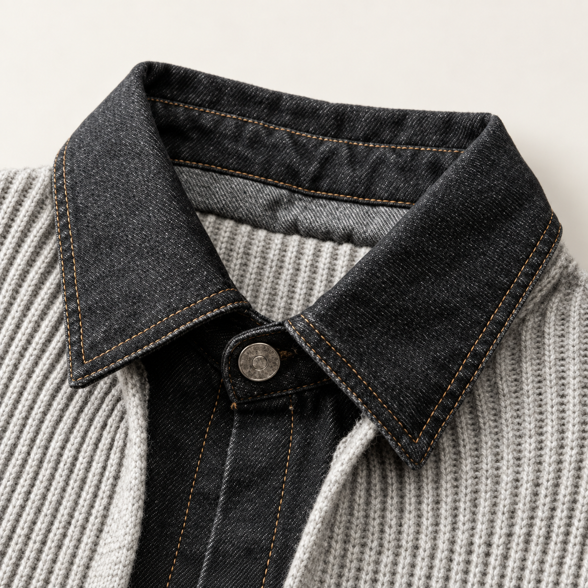 Arthur Wool Jacket — Slate Grey denim collar and knit detail