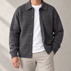 Cesare Waffle-Knit Cardigan in Ash Grey worn open over a white tee