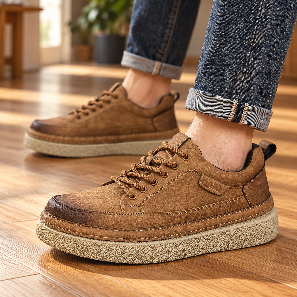 Declan platform lace-up shoes — Light Brown — Light Brown denim styling