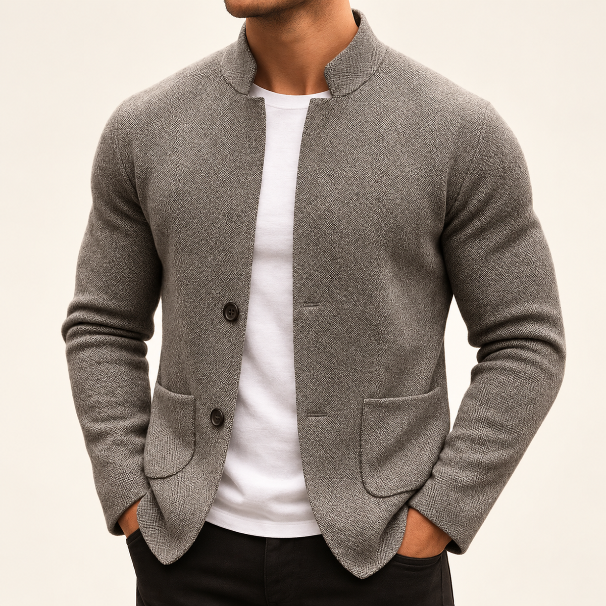 Dorian Mandarin Collar Knit Overshirt — hero