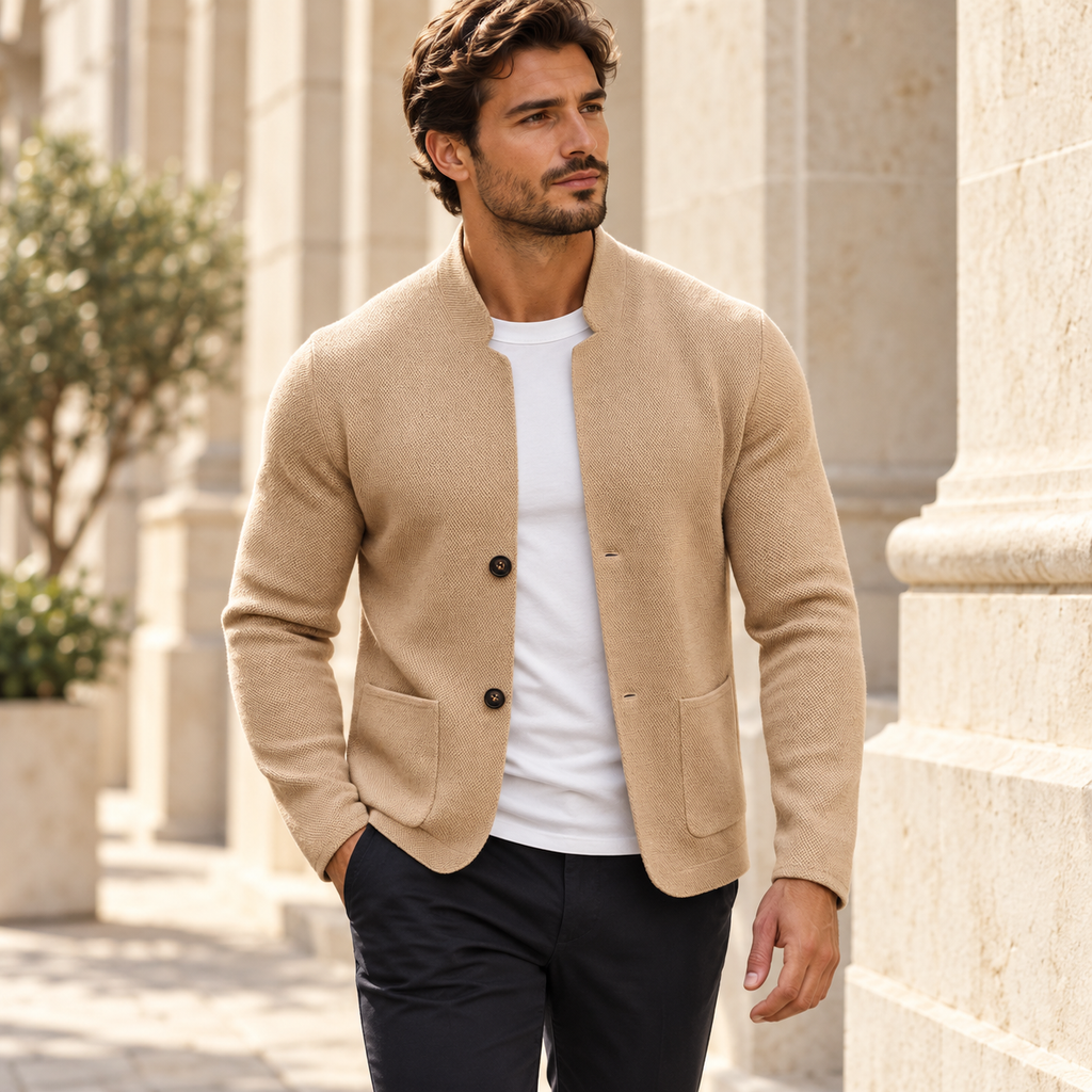 Dorian Mandarin Collar Knit Overshirt — lifestyle