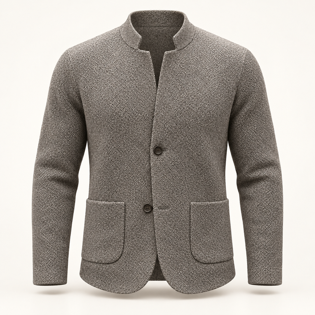 Dorian Mandarin Collar Knit Overshirt — gray