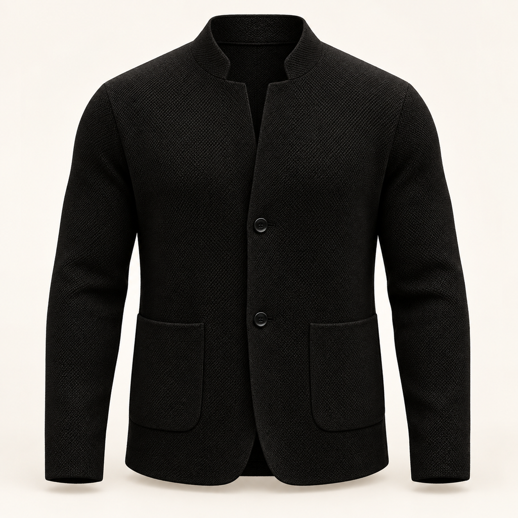 Dorian Mandarin Collar Knit Overshirt — black