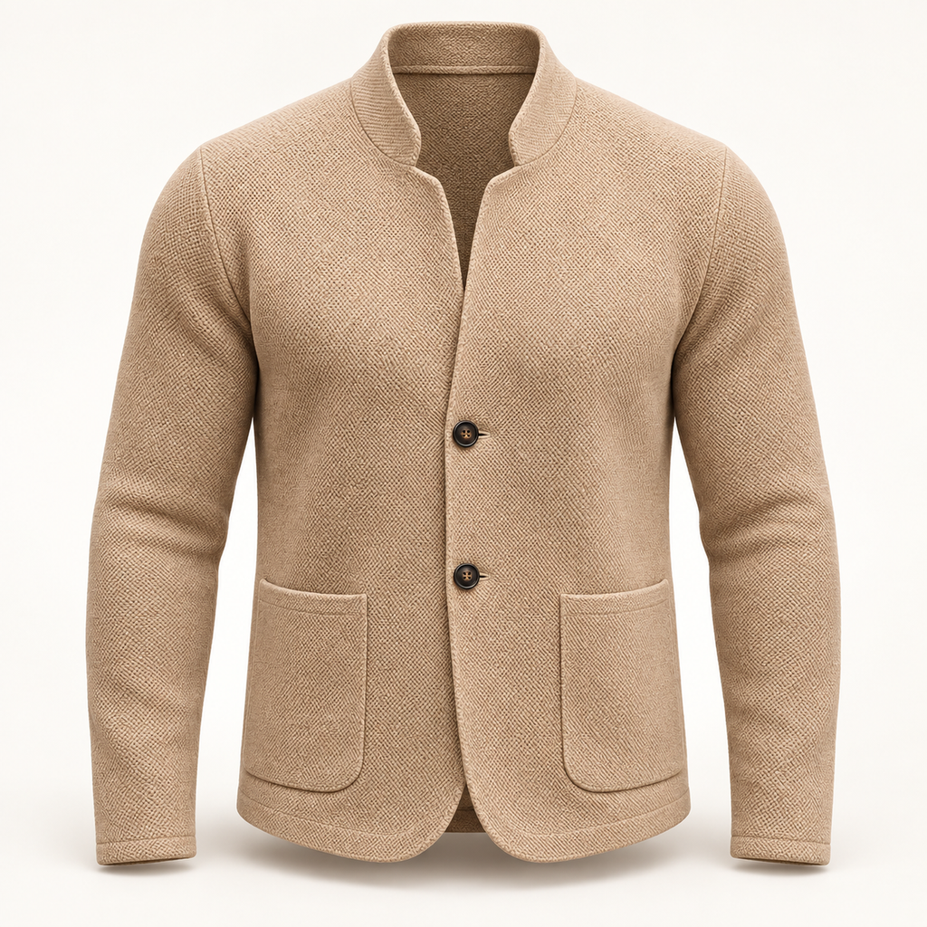 Dorian Mandarin Collar Knit Overshirt — beige