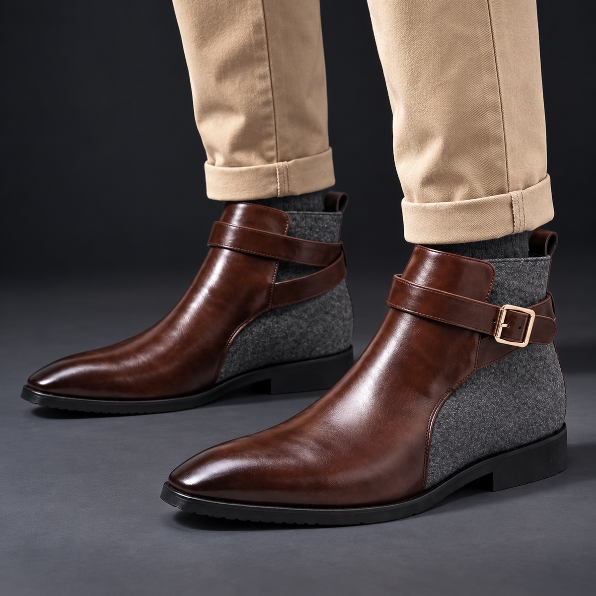Emmett Buckle Ankle Boots in Brown — on-foot