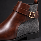 Emmett Buckle Ankle Boots in Brown — buckle-detail