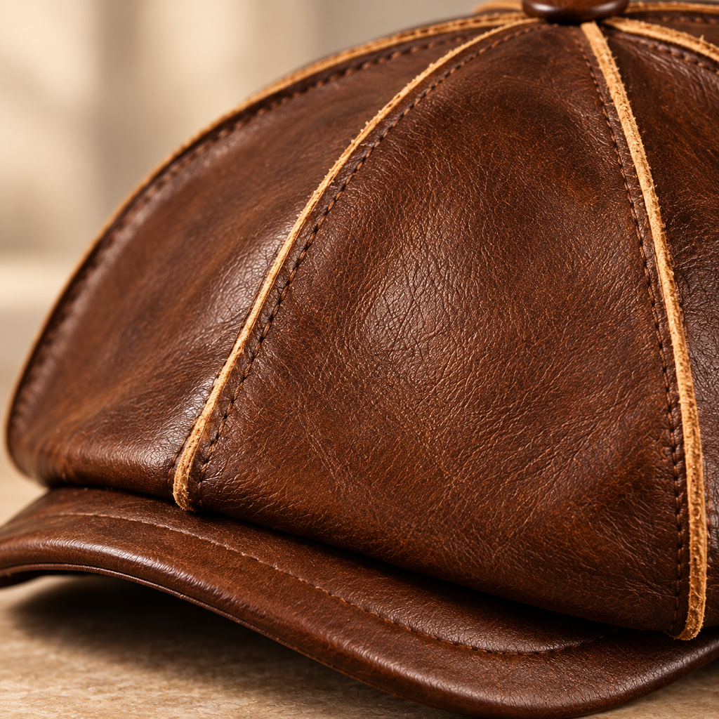 Gianni leather grain and stitching detail