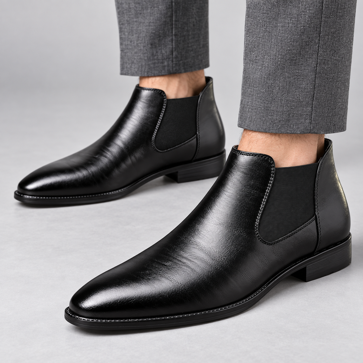 Lucca Comfort Dress Shoes — Black — worn