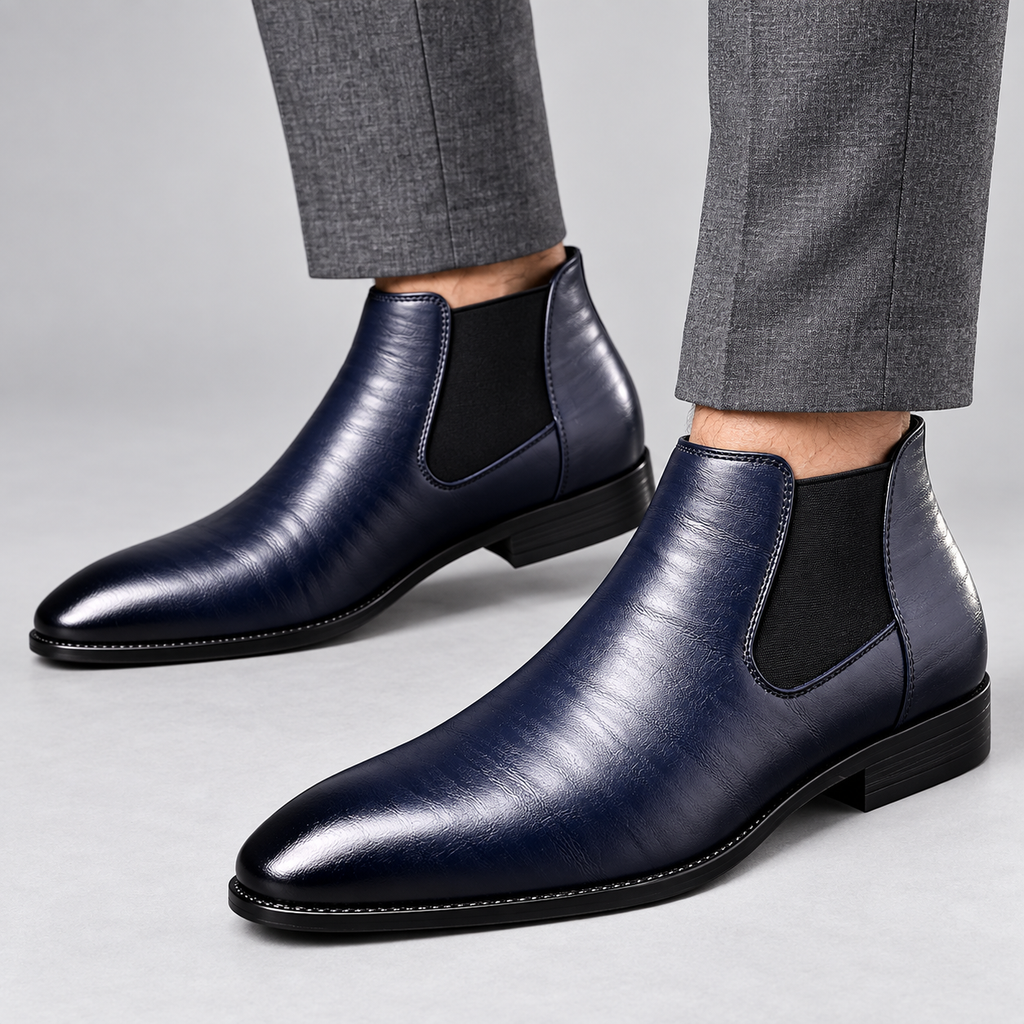 Lucca Comfort Dress Shoes — Blue — worn