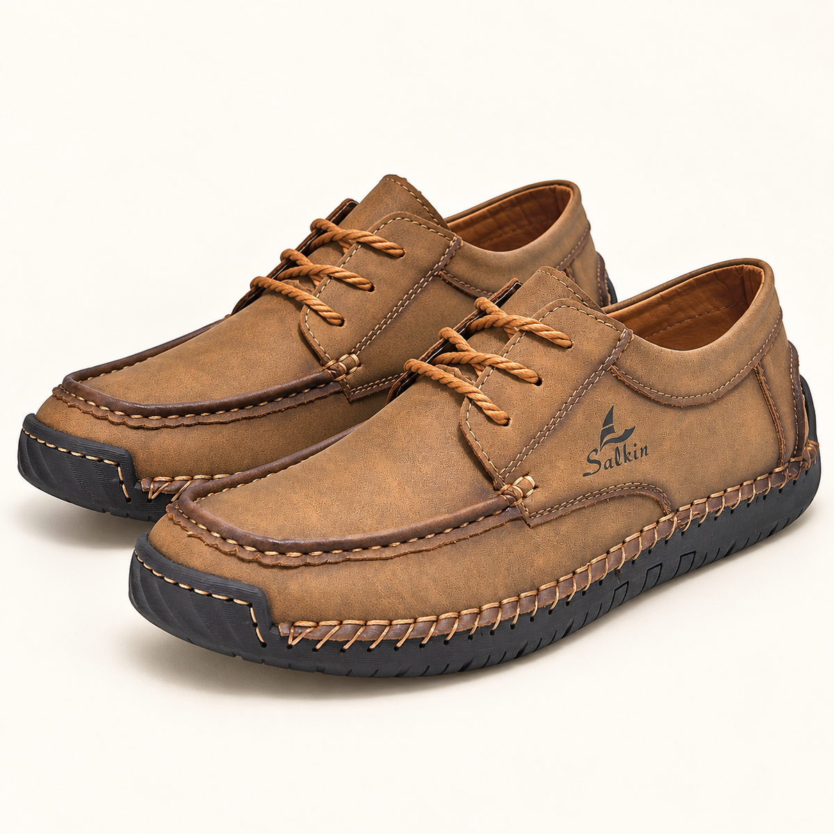 Marlowe lace-up driving shoes — Brown — Brown hero — original Salkin branding