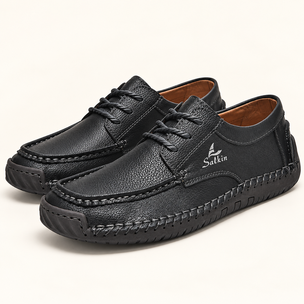 Marlowe lace-up driving shoes — Black — Black hero — original Salkin branding