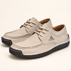 Marlowe lace-up driving shoes — Sand — Sand hero — original Salkin branding