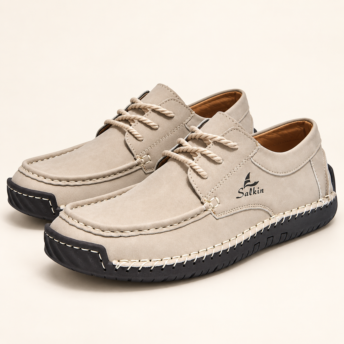 Marlowe lace-up driving shoes — Sand — Sand hero — original Salkin branding