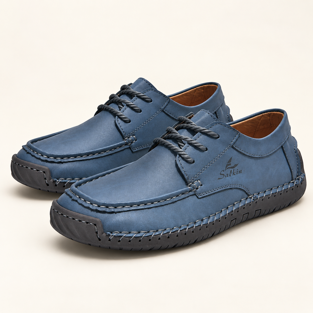 Marlowe lace-up driving shoes — Blue — Blue hero — original Salkin branding