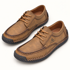 Marlowe lace-up driving shoes — Brown — Brown top view — original Salkin branding