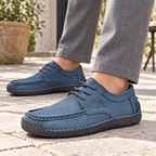 Marlowe lace-up driving shoes — Blue — Blue everyday styling — original Salkin branding