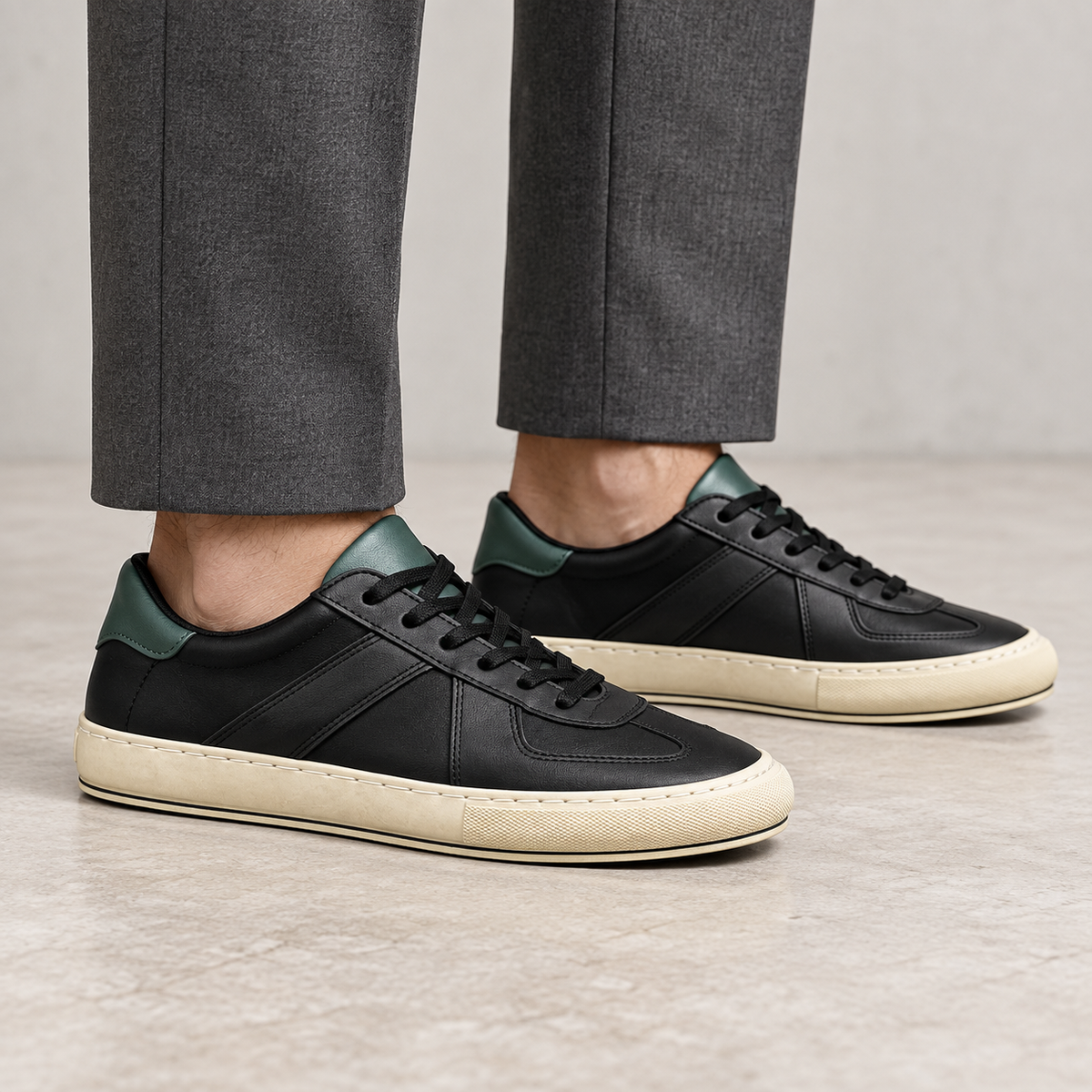Napoli Leather Sneakers — Black — worn