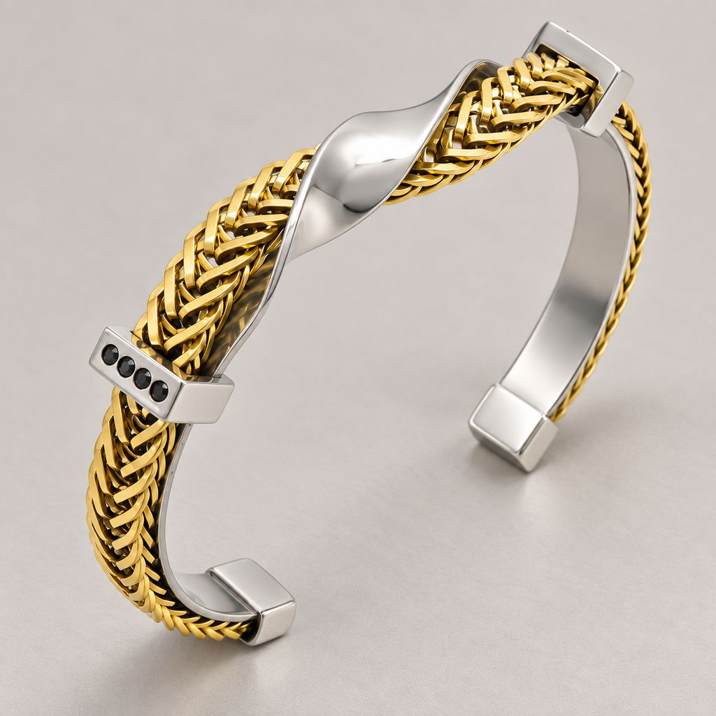 Nardo Woven Titanium Cuff — black — studio