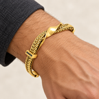 Nardo Woven Titanium Cuff — gold — worn