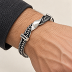 Nardo Woven Titanium Cuff — silver — worn