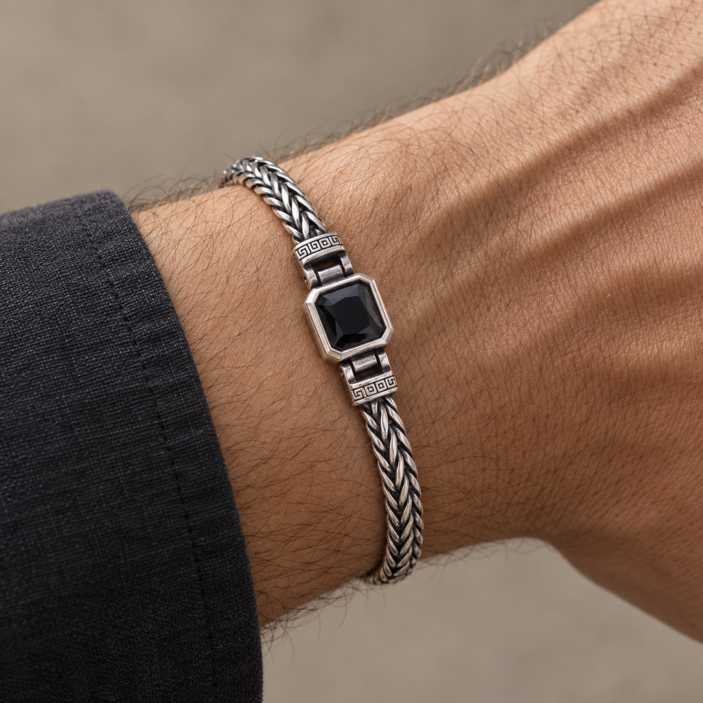 Onyx Gemstone Bracelet — on-wrist view