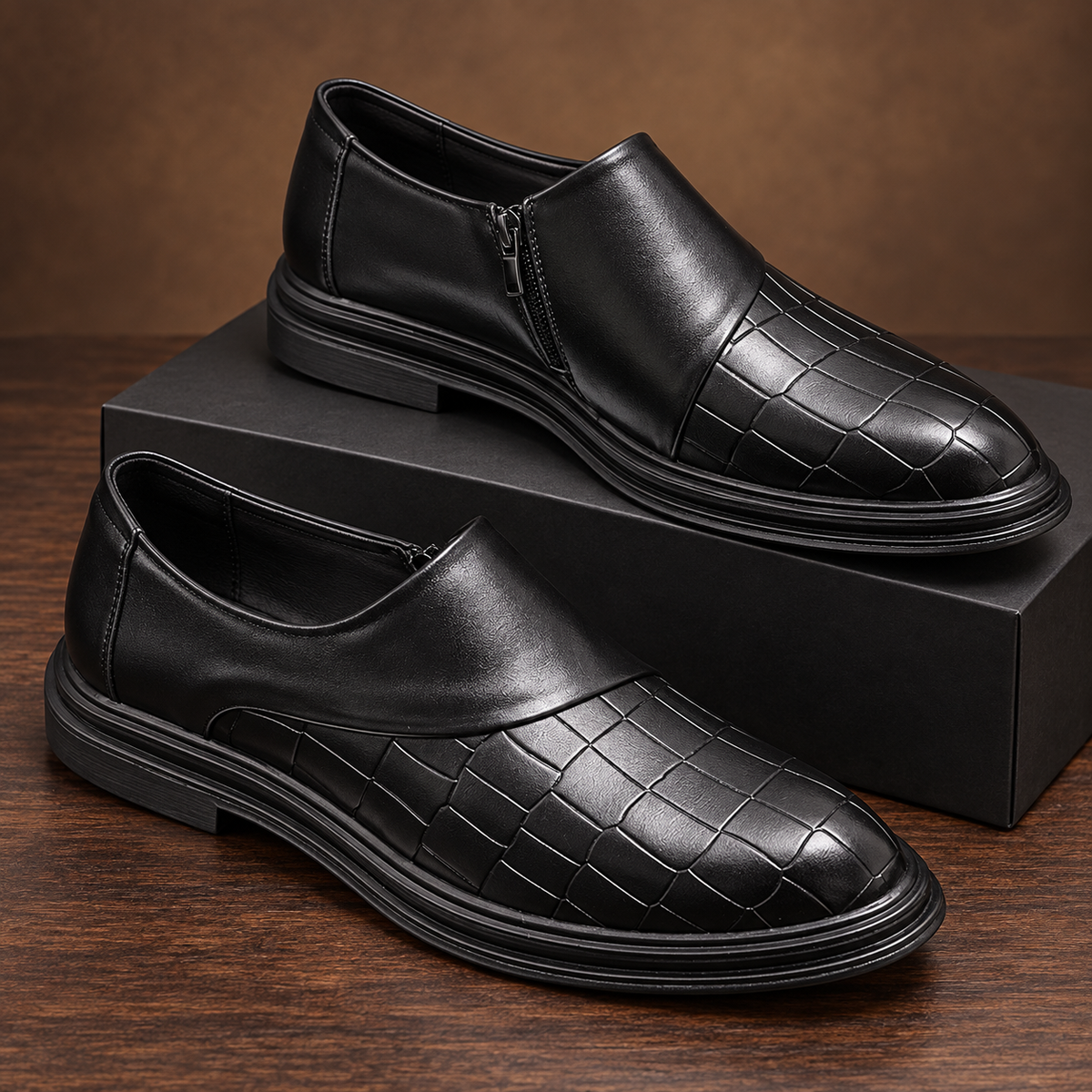 Ottone Quilted Business Loafers - black - studio product photograph