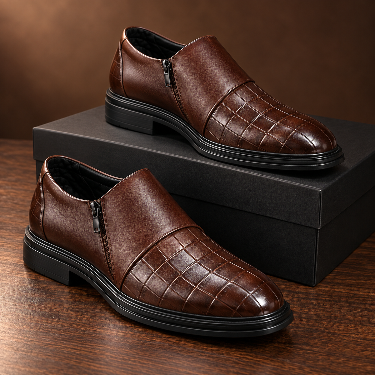 Ottone Quilted Business Loafers - brown - studio product photograph