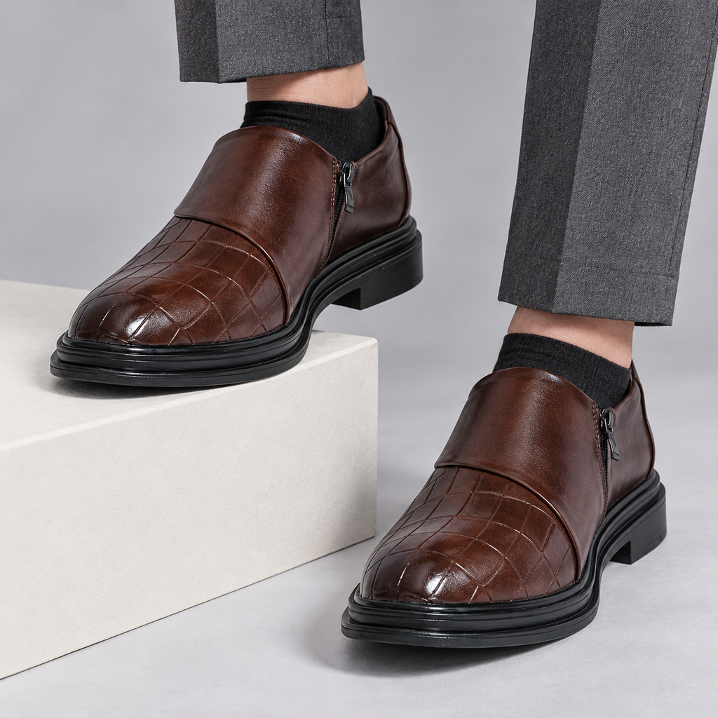 Ottone Quilted Business Loafers - brown - on-foot styling