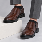Ottone Quilted Business Loafers - brown - on-foot styling
