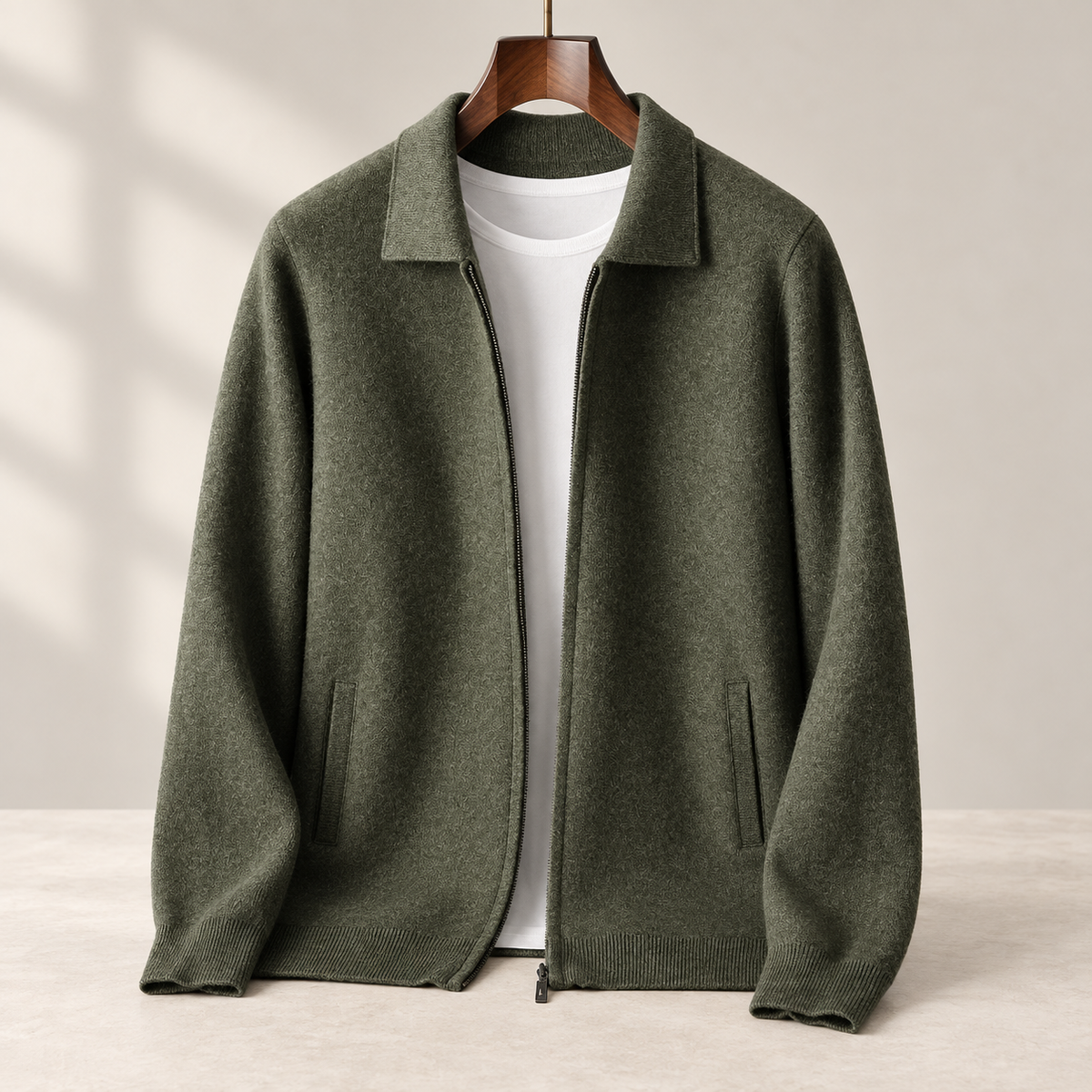 Roma Cashmere Cardigan — Olive Green
