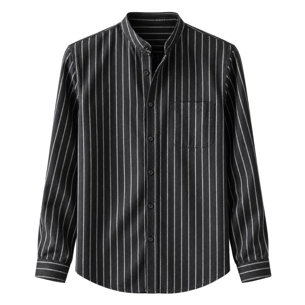 Salvatore Striped Cotton Shirt — Black — studio
