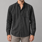 Salvatore Striped Cotton Shirt — Black — worn
