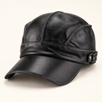 Enzo Aviator Leather Cap — Black — studio view